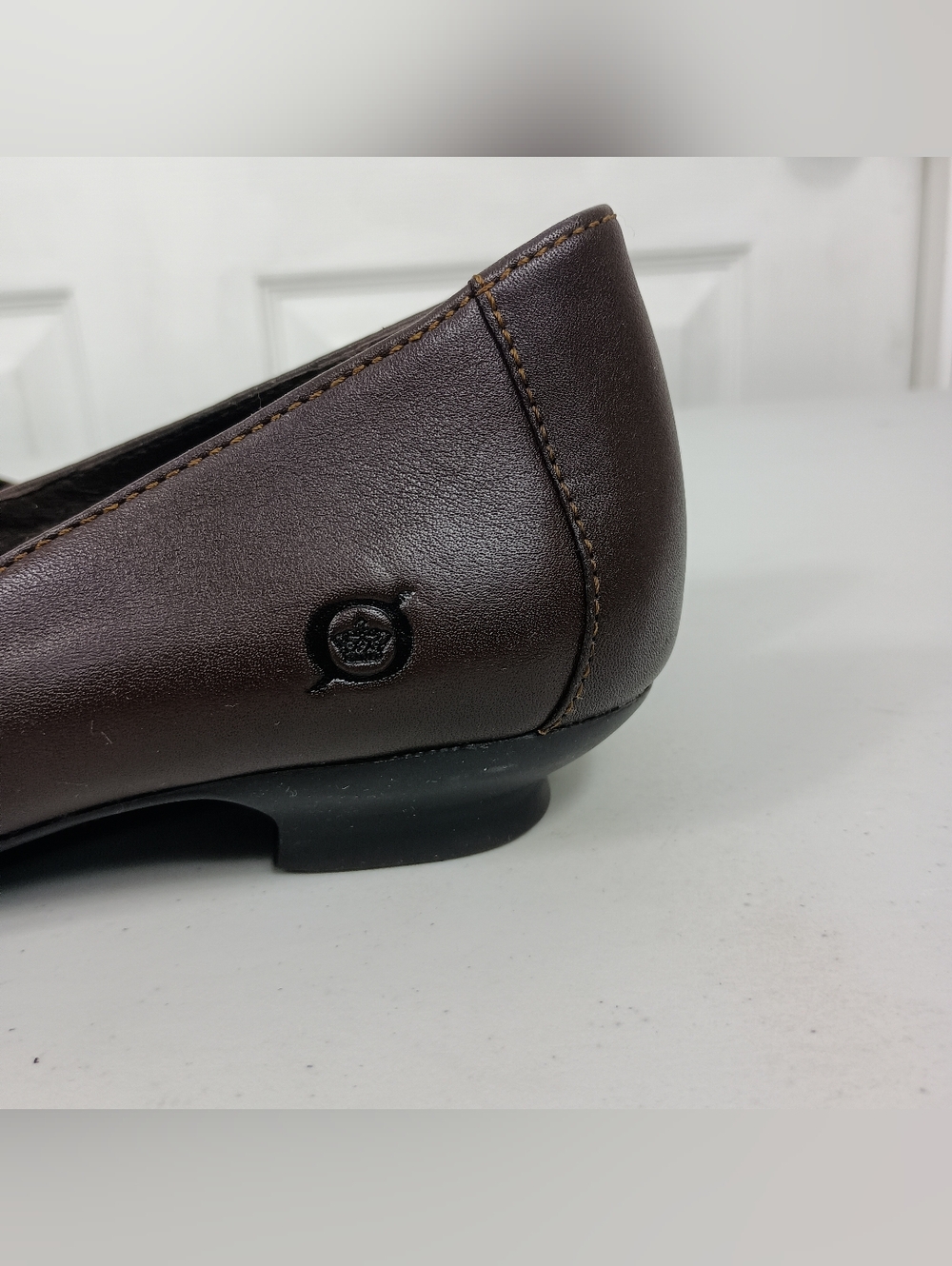 Born Kitten Heels 8.5 Womens Brown Leather Pleated Toe Slip On Comfort Shoes VTG - Picture 10 of 15